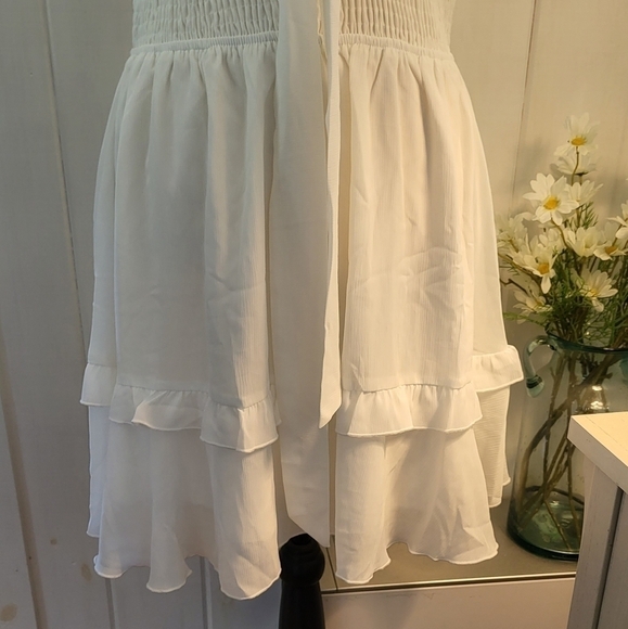 Pretty Garden Front Tie Smocked Chiffon Layered Skater Dress - Picture 4 of 15